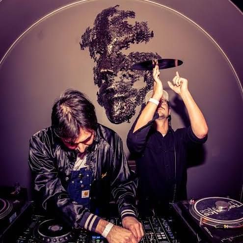 Jonas Stein and David Bermudez with disco ball headpiece