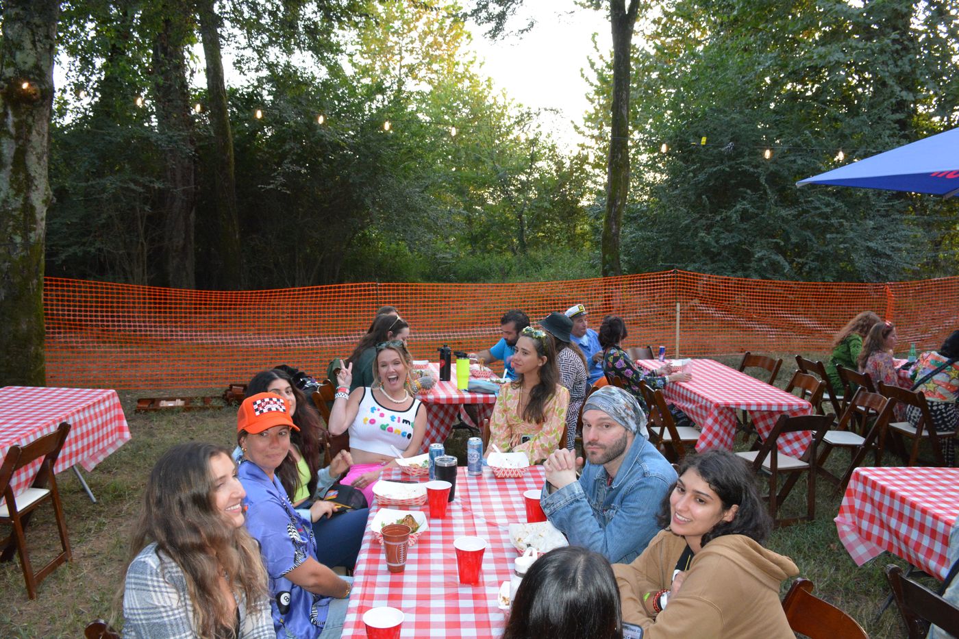 Checkered tablecloths and dinner with friends