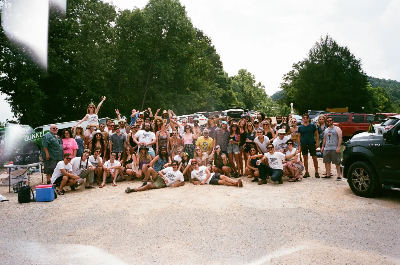 The whole crew gathered for a group photo